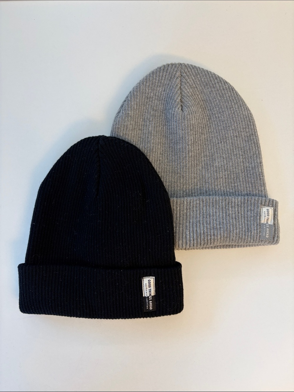2-PACK - Zara Kids Ribbed Knit Beanie Set in Black and Light Gray